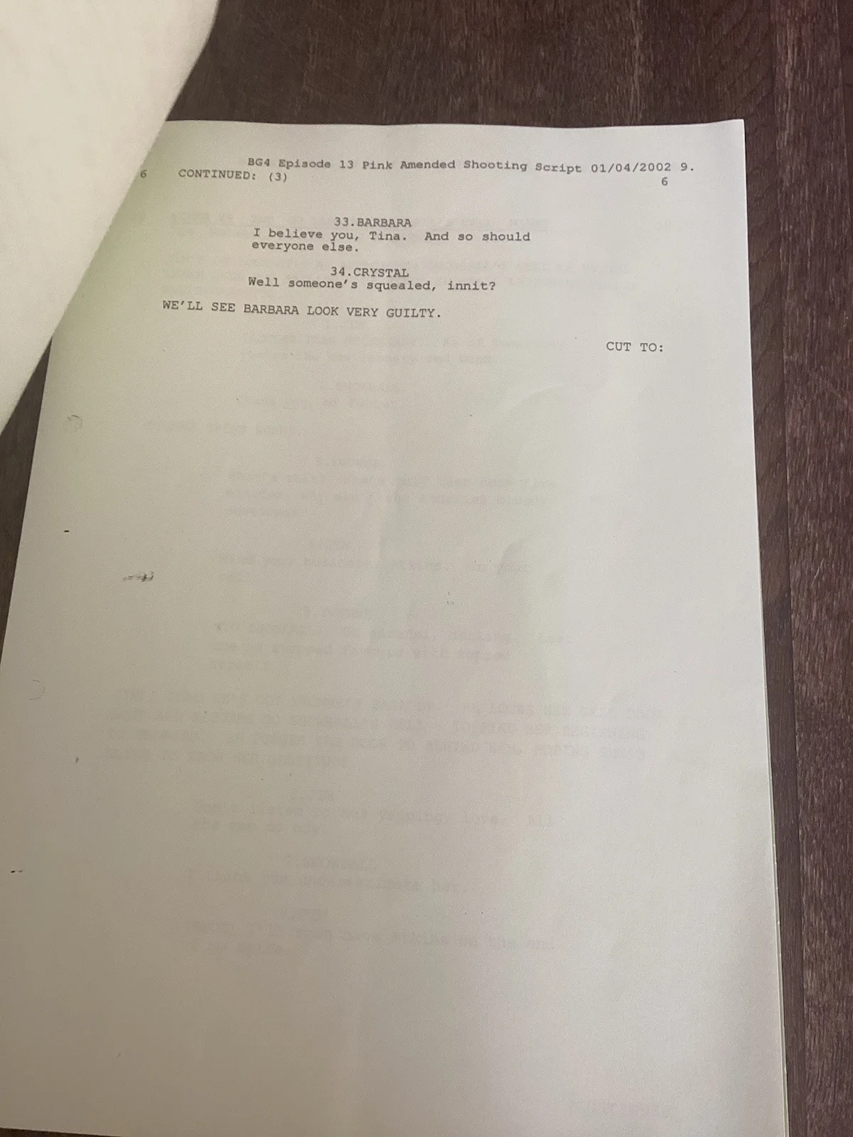 BAD GIRLS 27 February 2002 S4 E16 TV Script & Call Sheet, image 4