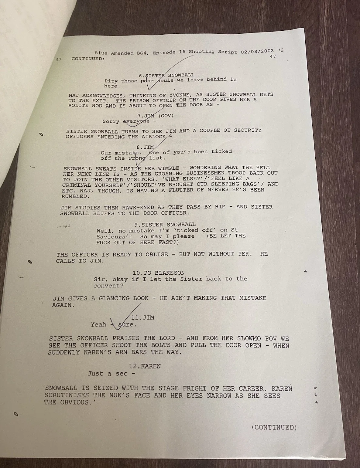 BAD GIRLS 27 February 2002 S4 E16 TV Script & Call Sheet, image 5