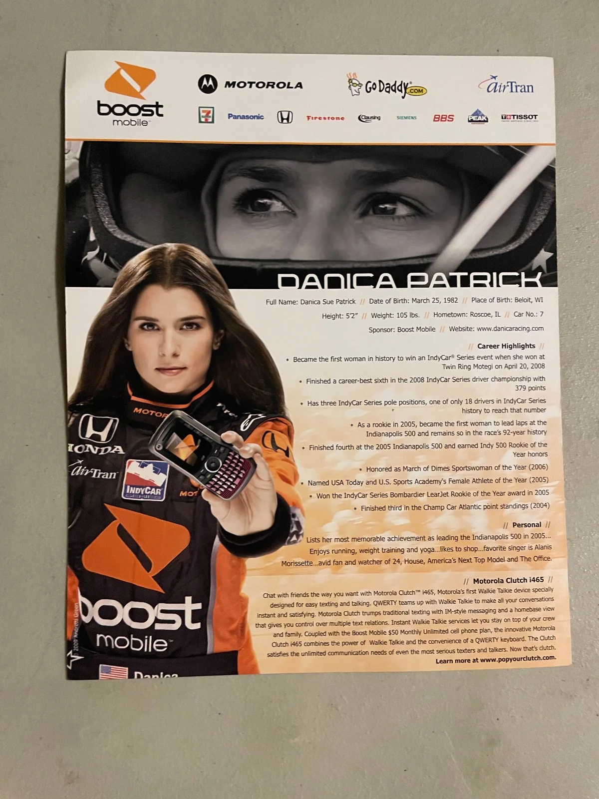 DANICA PATRICK AUTO RACING SIGNED AUTOGRAPHED 8X10 PHOTO, image 3