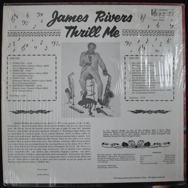 James Rivers - Thrill Me [LP] Rare Groove Deep Funk Classic, изображение 2
