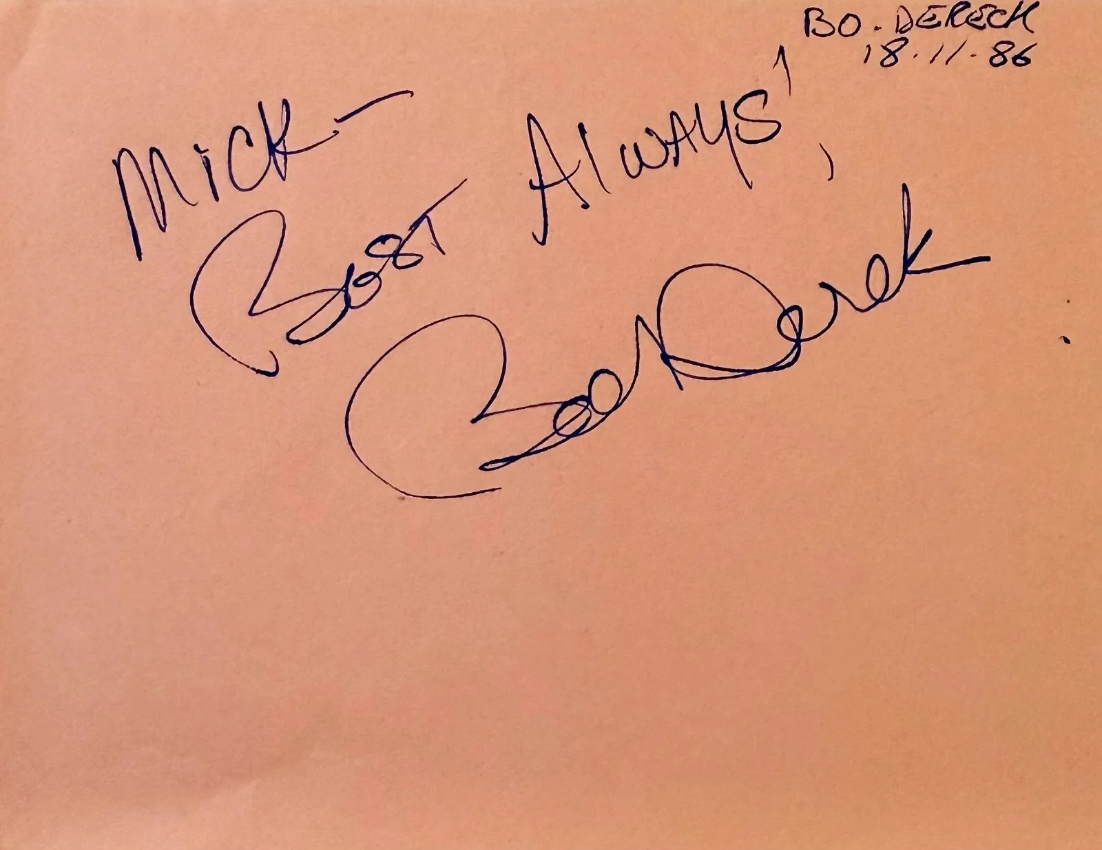 Bo Derek — BO DEREK Signed Autographed 4" x 5" ALBUM PAGE ORCA Woman of Desire BOLERO 10