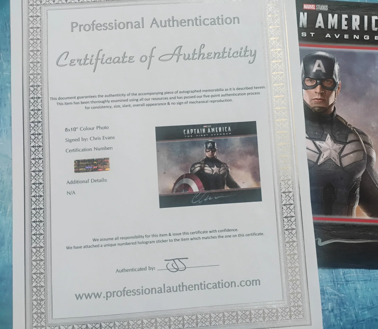 Chris Evans Hand Signed 8x10 Photo COA Captain America NO US TARIFFS, image 4