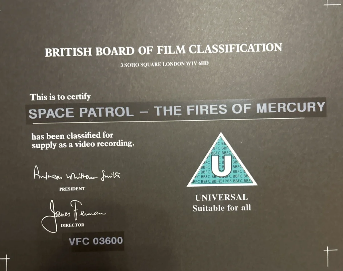 BBFC Black Certificate Card - 1963 Space Patrol S1E4 - Early Marionette Sci-Fi, image 2