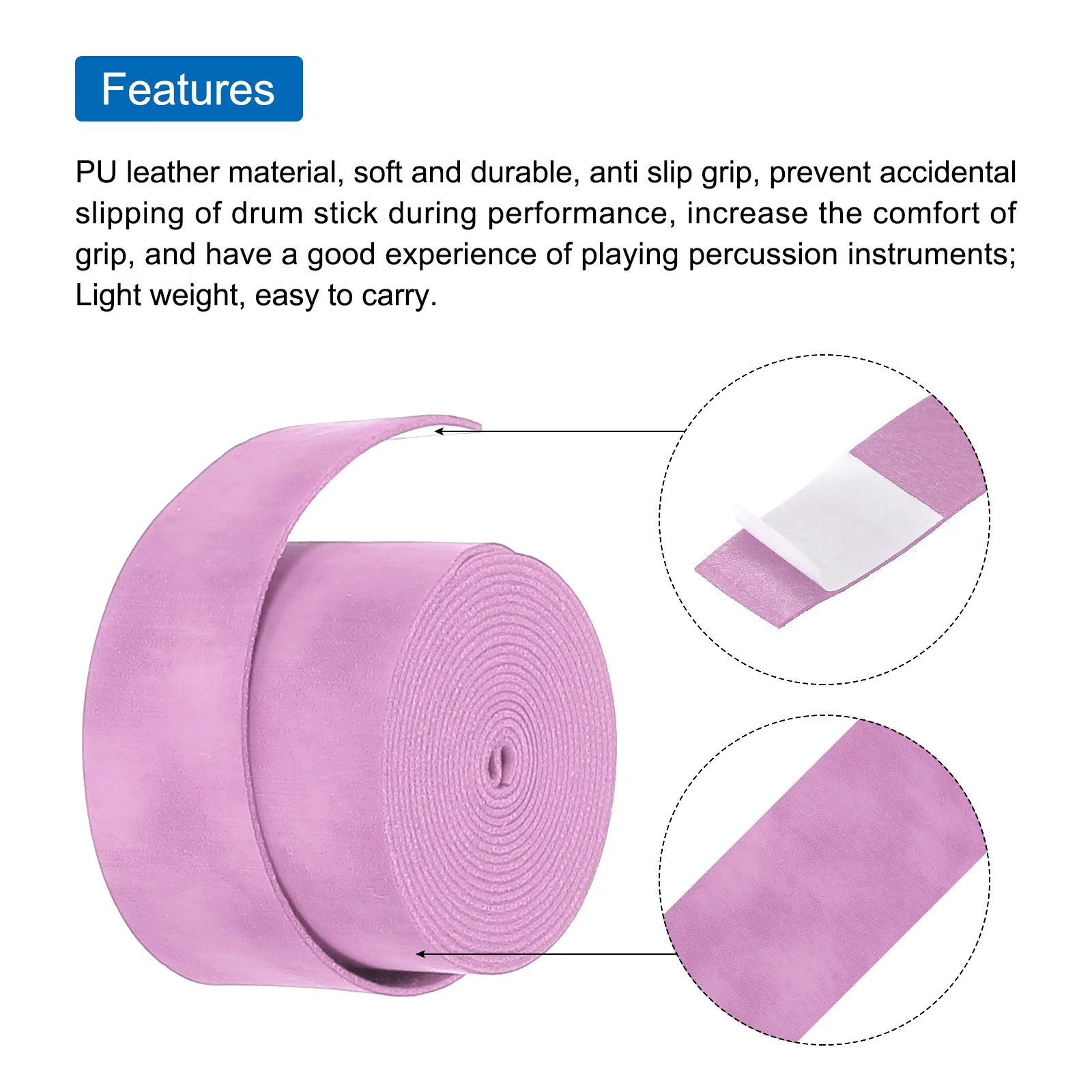 2pcs Drum Stick Tape Drumstick Grips Anti Slip 1" Width 43" Light Purple, изображение 4