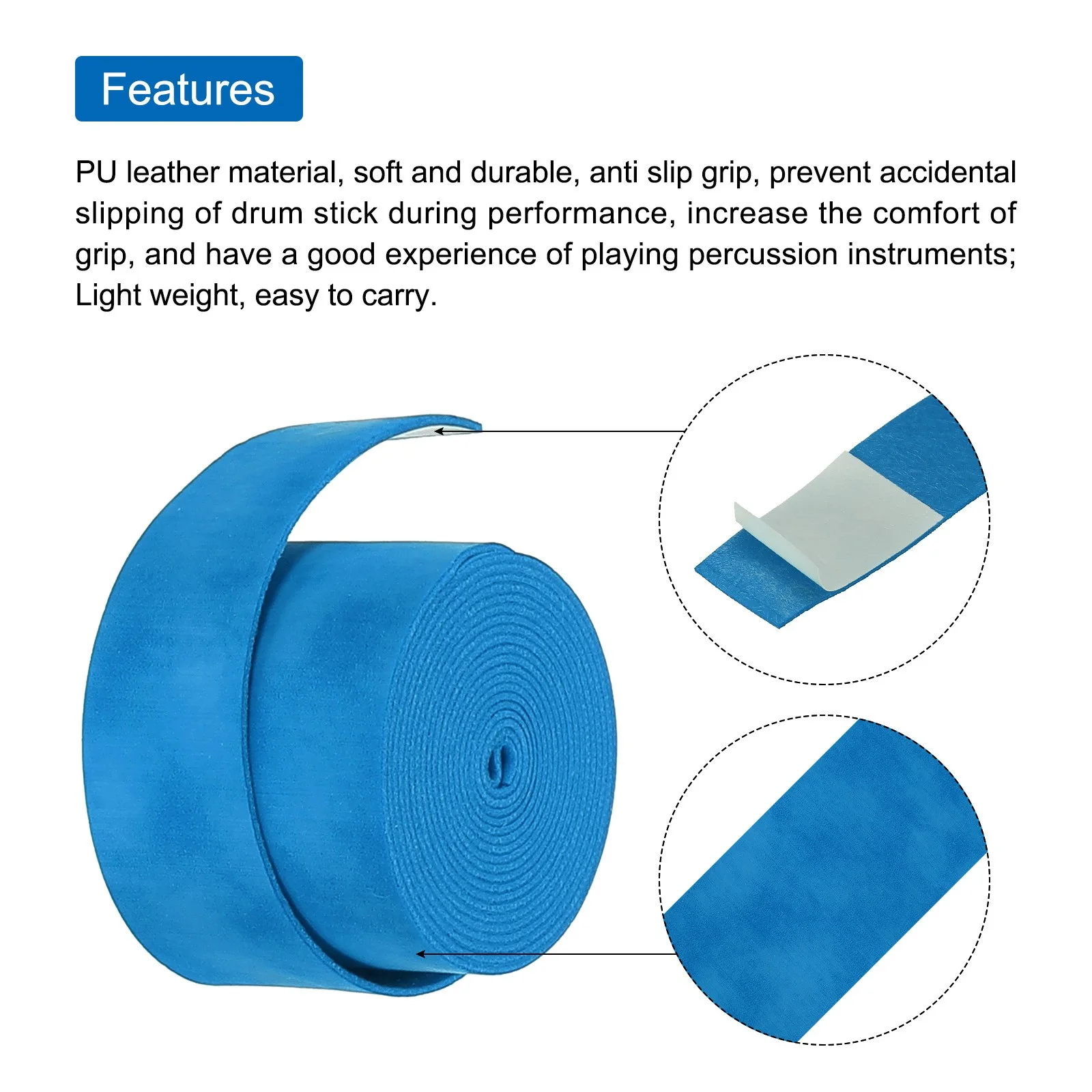 2 x Drum Stick Tape Drumstick Grips Anti Slip 1" Width 43" Blue, изображение 4