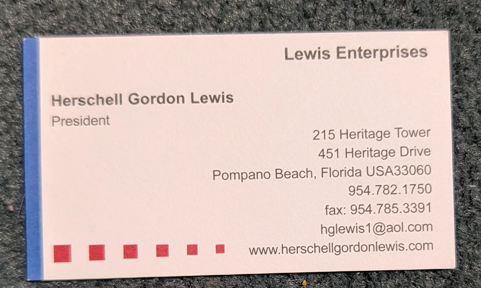 Herschell Gordon Lewis — HORROR/GORE Director HERSCHELL GORDON LEWIS AUTOGRAPHED PHOTO & BUSINESS CARD!, изображение 4