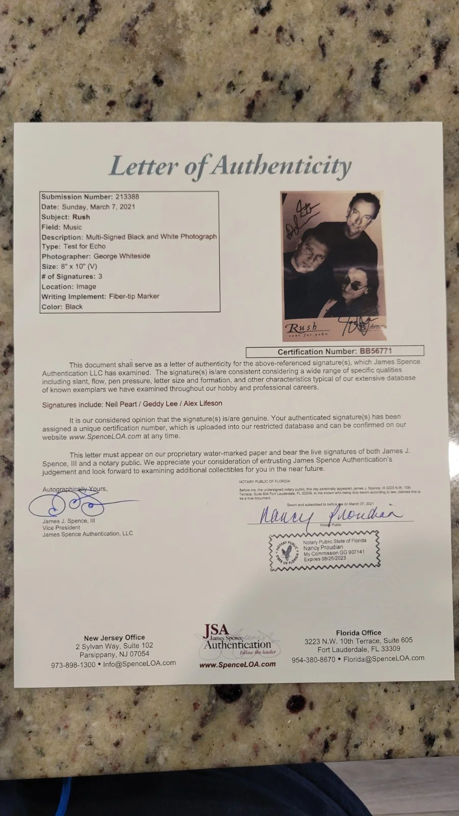 Rush Band Autographed 8x10 Test For Echo Promo Photo w/JSA LOA, изображение 4