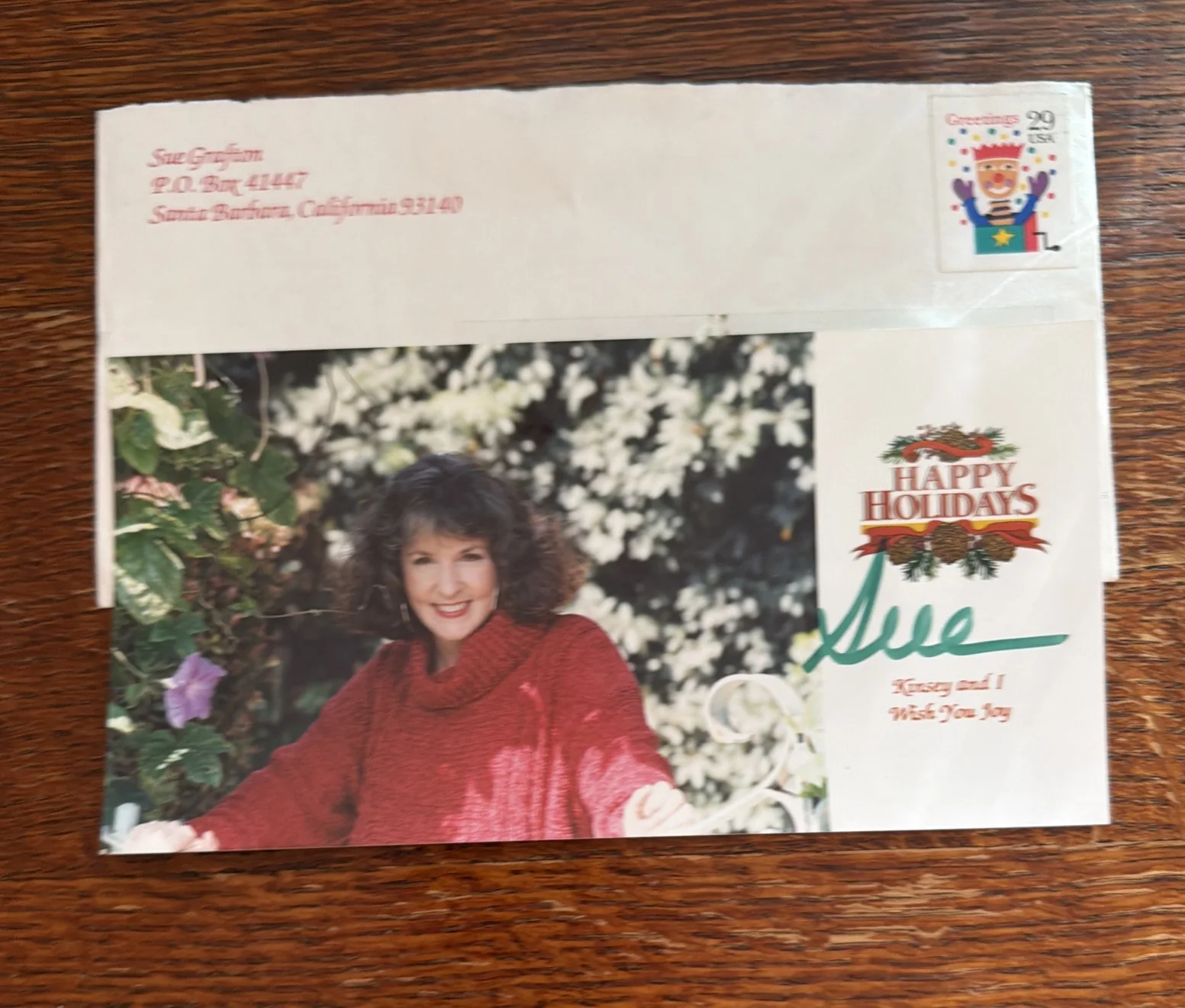 Sue Grafton (Author) Signed Christmas Card 1993, image 2