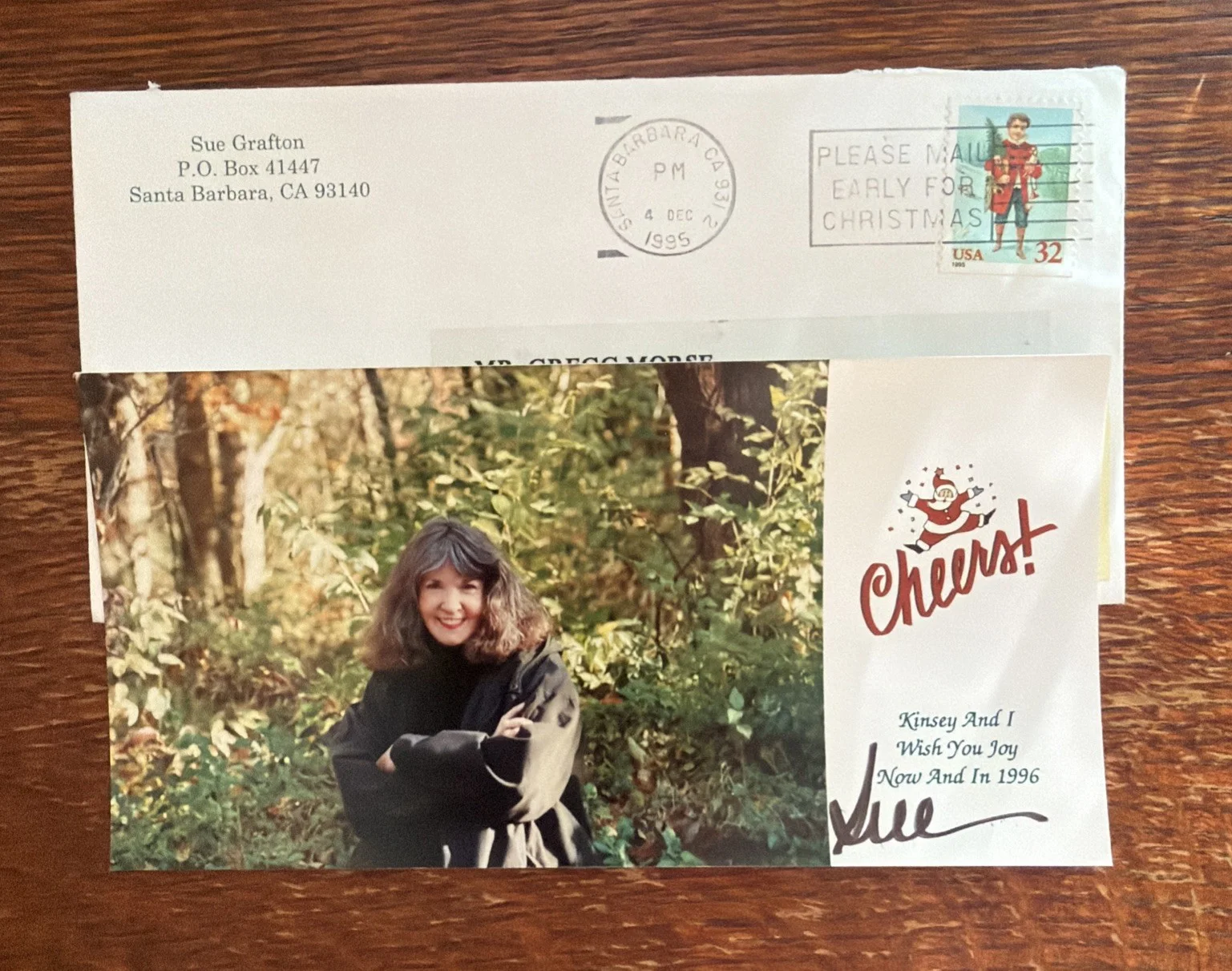 Sue Grafton (Author) Signed Christmas Card 1995, image 2