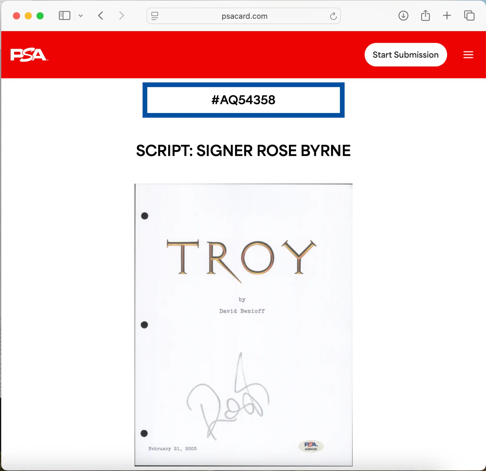 Rose Byrne — ROSE BYRNE SIGNED TROY MOVIE SCRIPT FULL 159 PAGE PSA DNA AUTOGRAPH, image 3