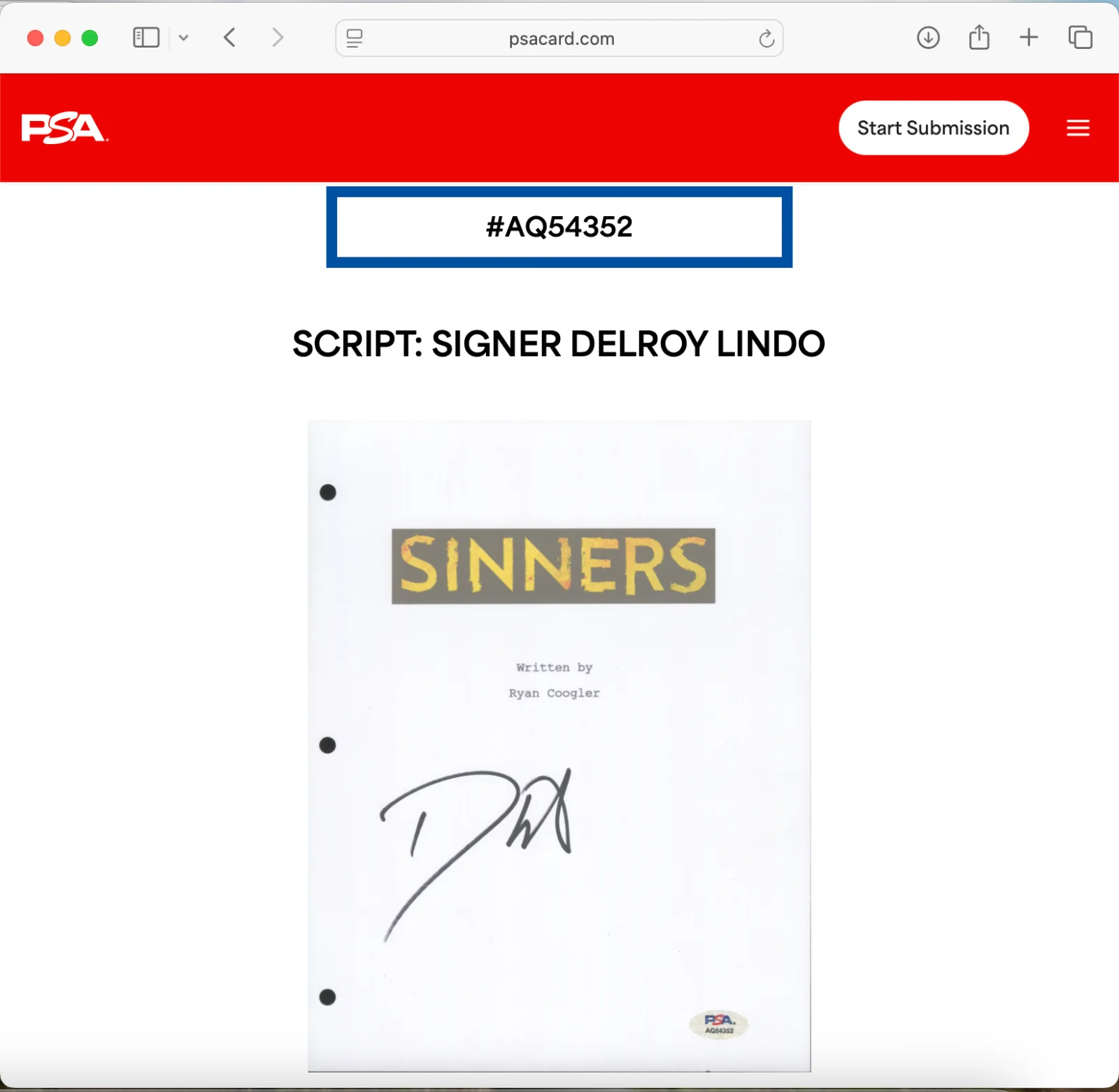 Delroy Lindo — DELROY LINDO SIGNED SINNERS MOVIE SCRIPT FULL 126 PAGE PSA DNA AUTOGRAPH, изображение 3