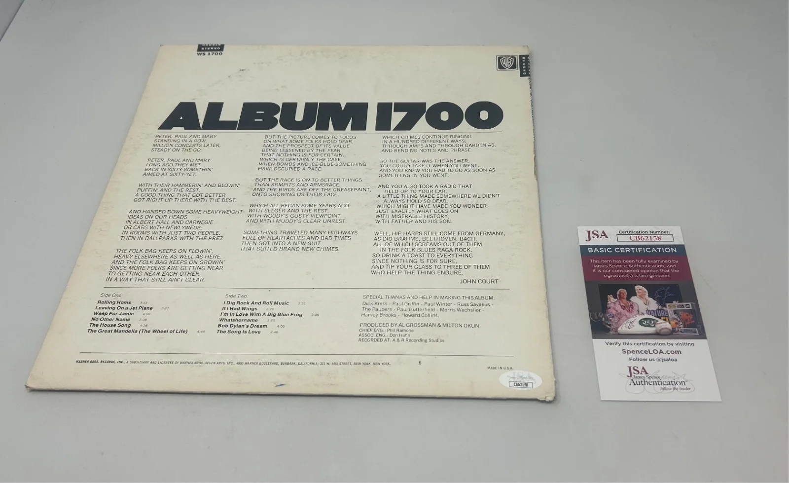 Paul Stookey & Peter Yarrow signed Peter Paul and Mary Album 1700 Album JSA COA, изображение 2