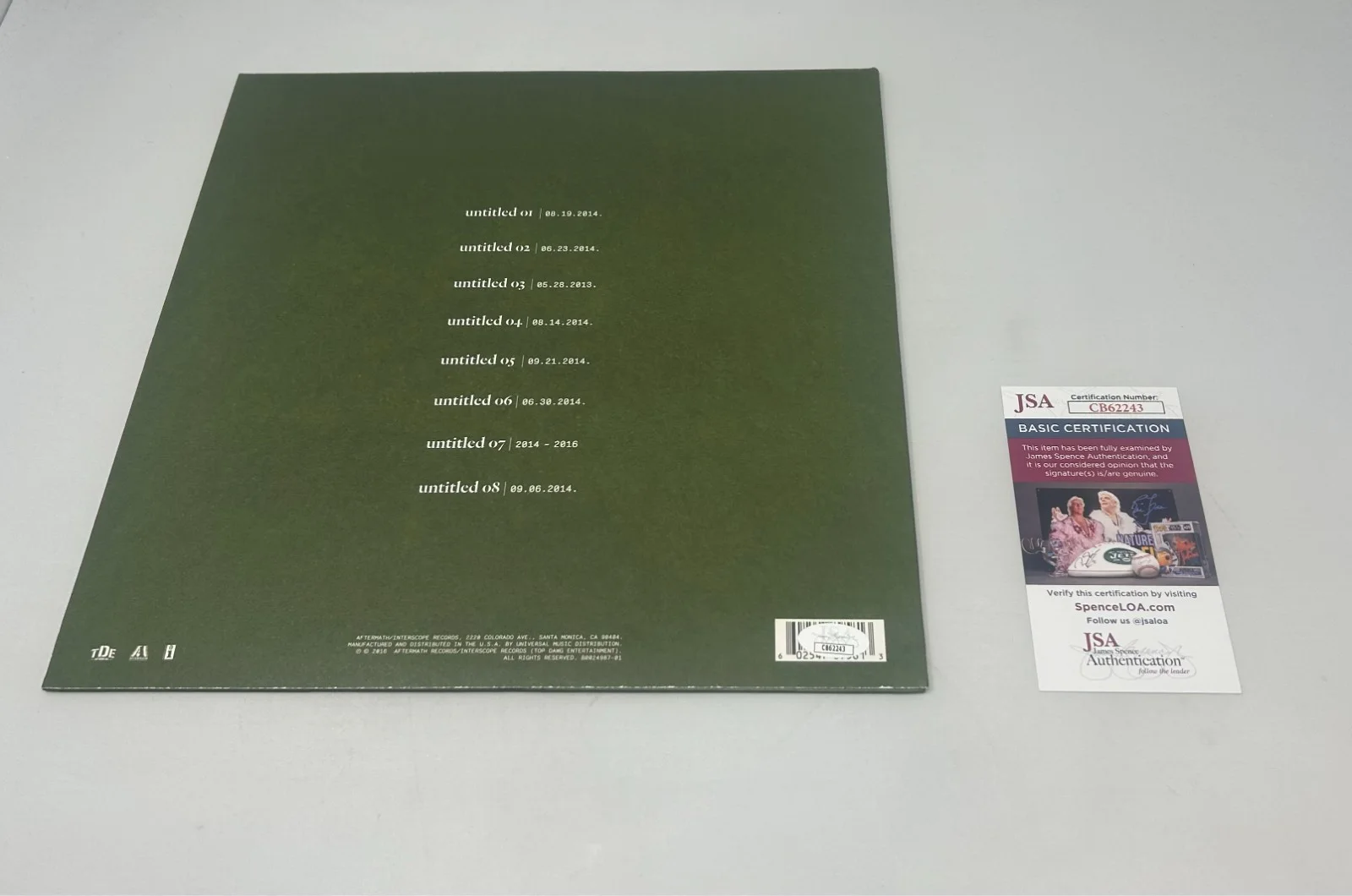 Kendrick Lamar signed Untitled Unmastered Album JSA COA, image 2