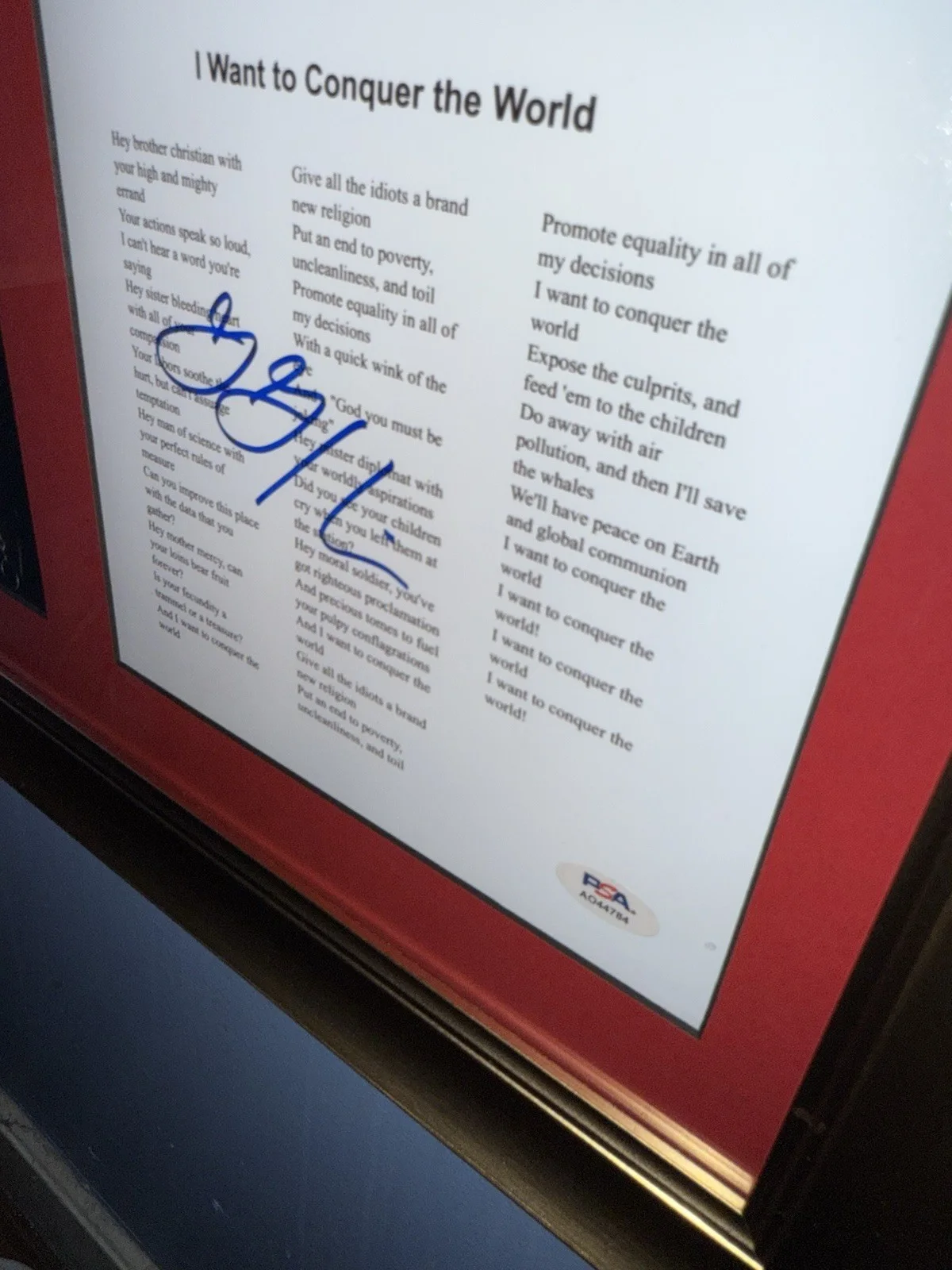 Isaac Brock — Bad Religion Greg Graffin Signed Photo And Signed Music Lyrics PSA Custom Framed, изображение 3