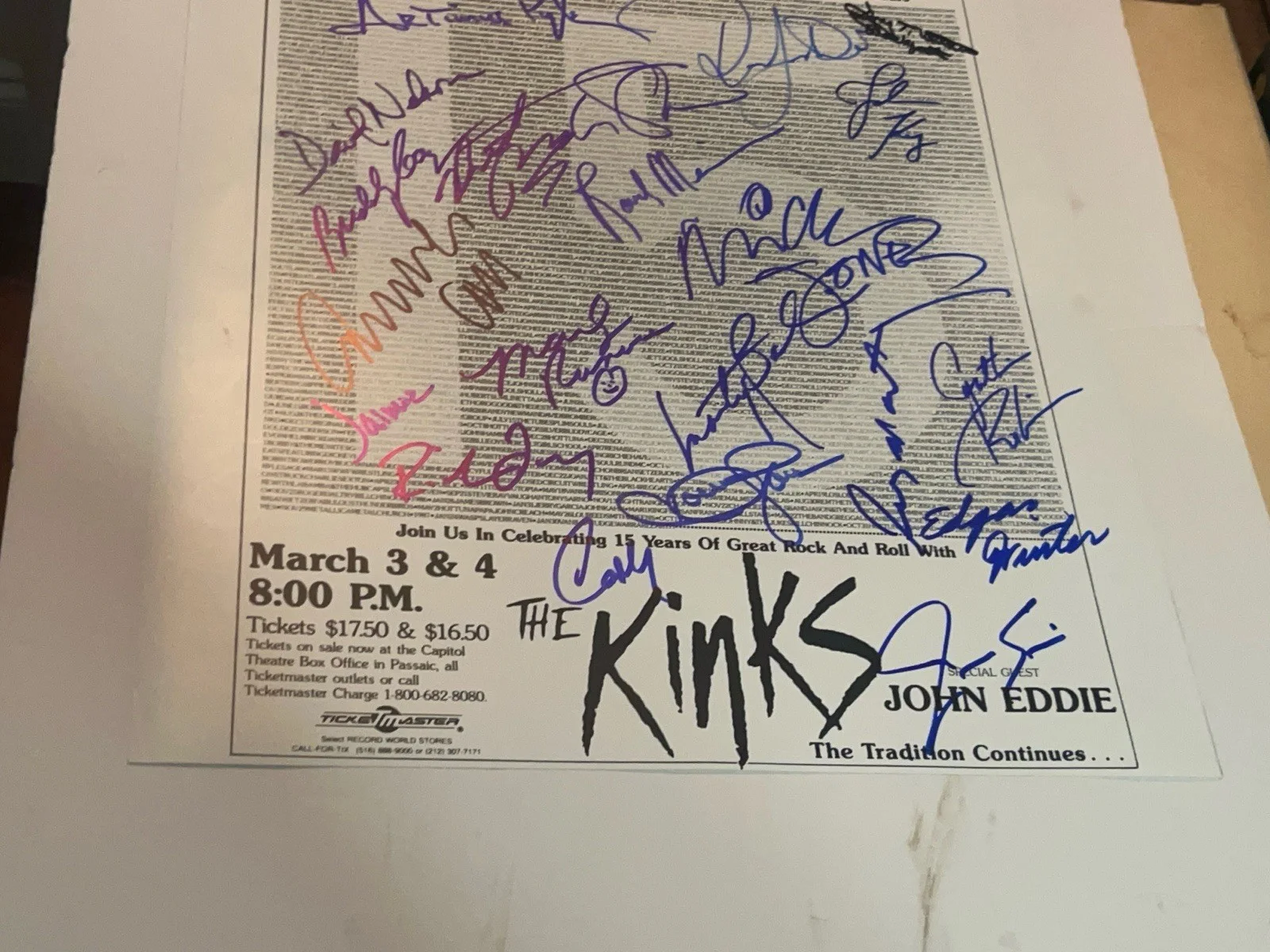 Capitol Theater NJ Signed 16X20 Dio Shaw Meisner Jones Kay Ramone Pyle James +14, изображение 5