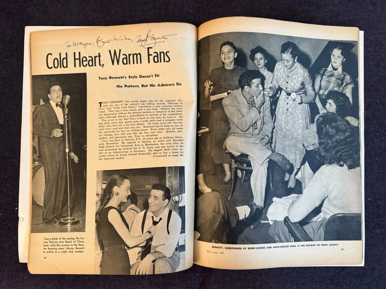 Tony Bennett Autographed Vintage 1952 PIC Magazine, изображение 2
