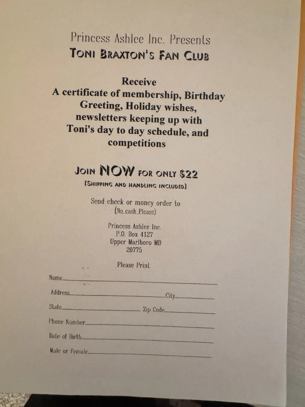 Toni Braxton — Toni Braxton Signed 8x10 W/ Fan Club Info 1996, изображение 4