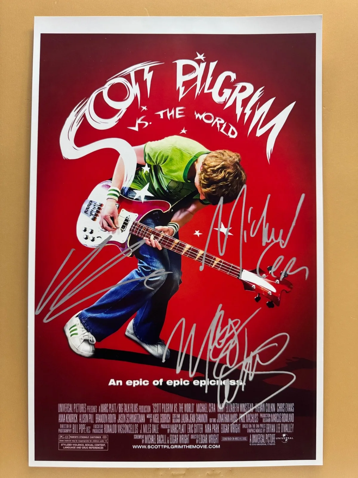 Michael Cera, Mary Elizabeth Winstead, Kieran Culkin — SIGNED SCOTT PILGRIM vs THE WORLD 11x17 Movie Poster COA by 3 of the actors