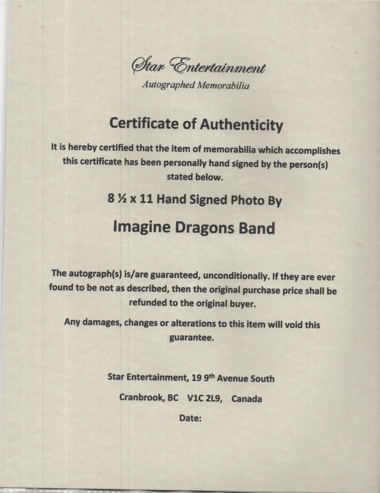 IMAGINE DRAGONS BAND - HAND SIGNED AUTOGRAPHED PHOTO WITH COA, image 2