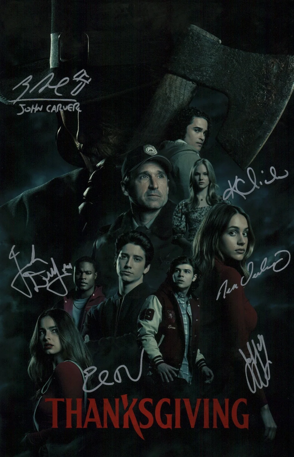 Roth, Delfin, Armbuster, Davenport, Cliche, Verlaque, Teravainen — Thanksgiving Cast x7 11x17 Signed Photo JSA Certified Autograph
