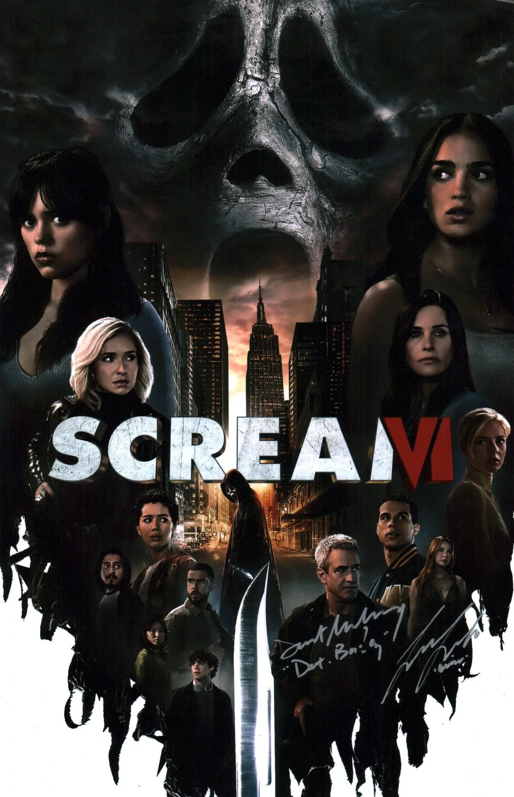 Dermot Mulroney, Liana Liberato — SCREAM VI 11x17 Cast x2 Mulroney, Liberato Signed Photo Poster JSA Cert Auto