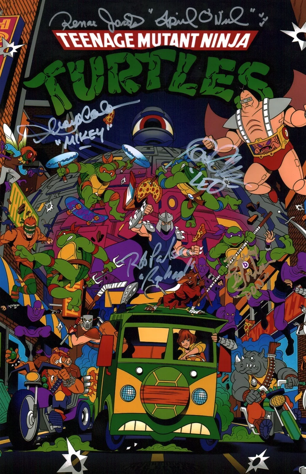 Cam Clarke, Rob Paulsen, Barry Gordon, Townsend Coleman, Jacobs — Teenage Mutant Ninja Turtles 11x17 Photo Poster Cast x5 JSA Certified Autograph