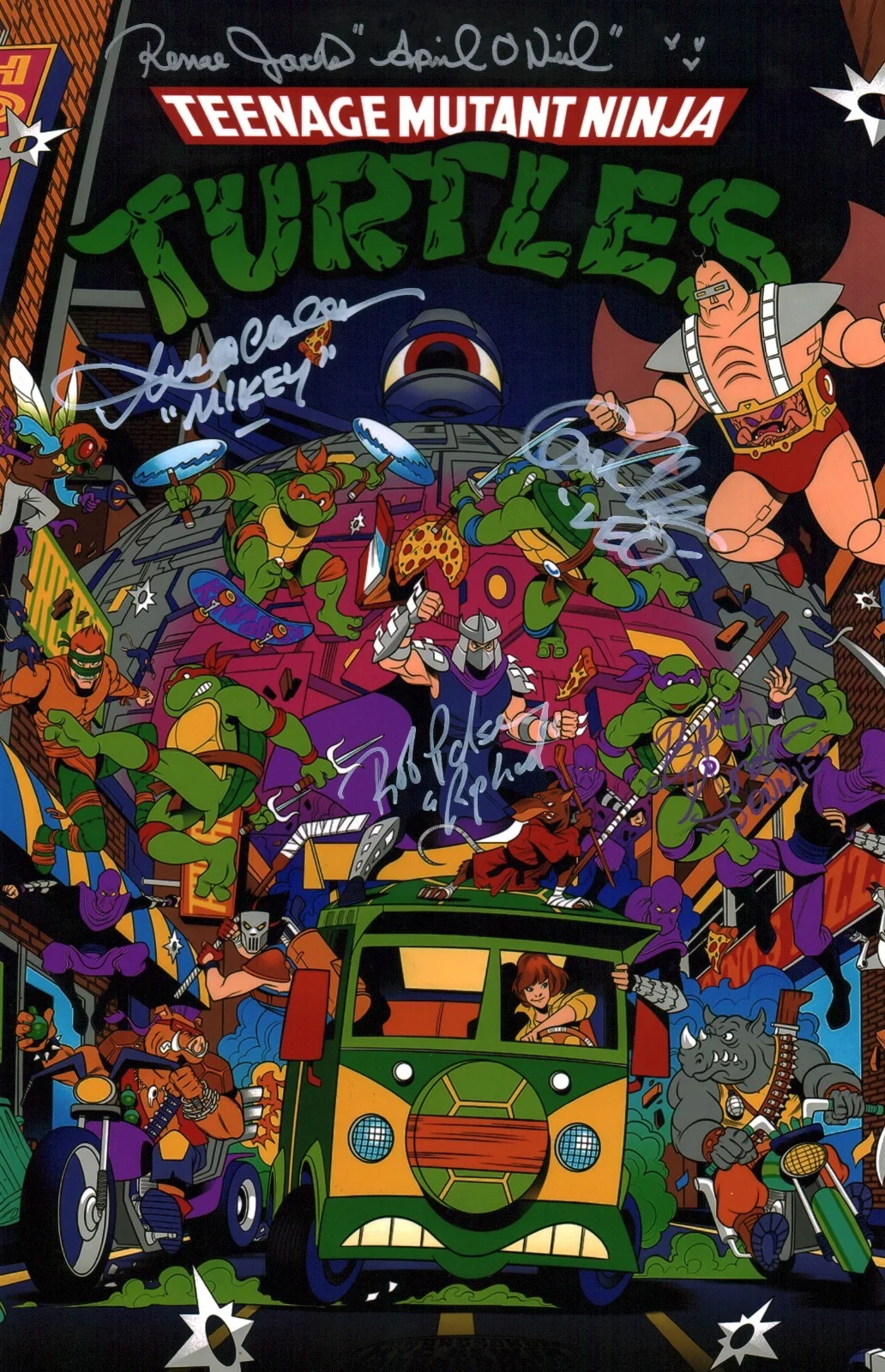 Cam Clarke, Rob Paulsen, Barry Gordon, Townsend Coleman, Jacobs — Teenage Mutant Ninja Turtles 11x17 Photo Poster Cast x5 JSA Certified Autograph