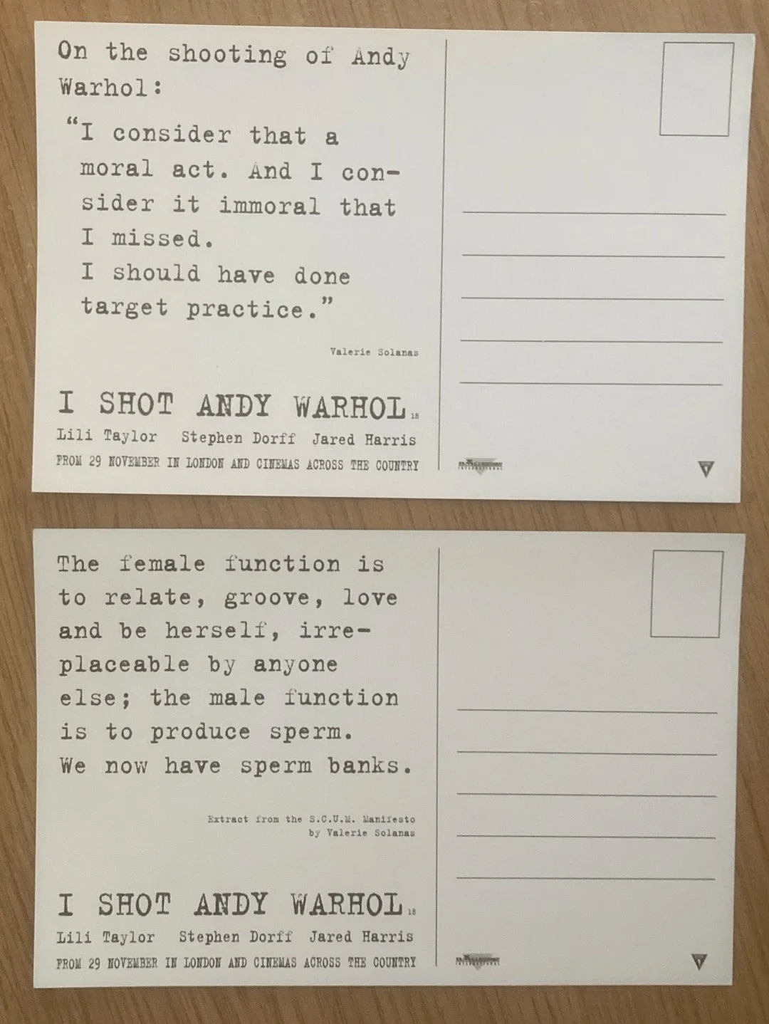 I SHOT ANDY WARHOL 2x postcards photos promos Lilli Taylor, image 2