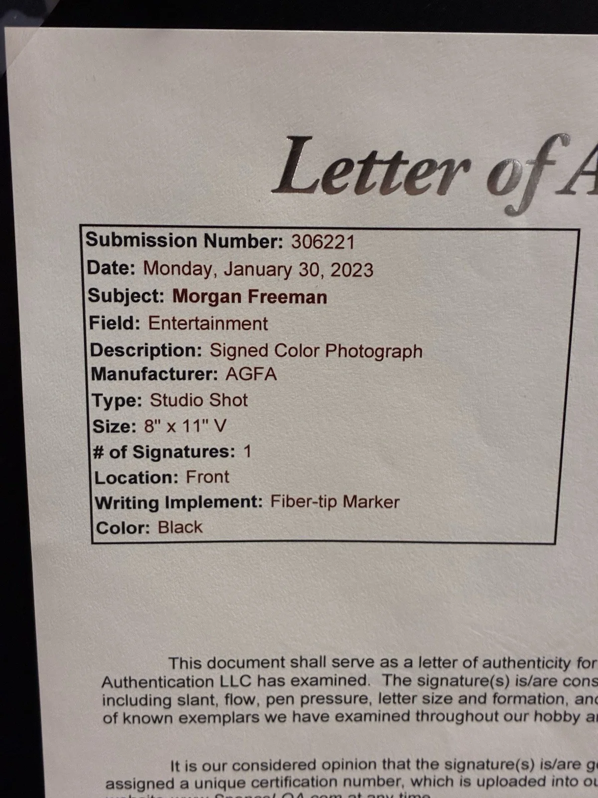 Morgan Freeman 8x10 Jsa Photo With Letter Of Authenticity, изображение 3