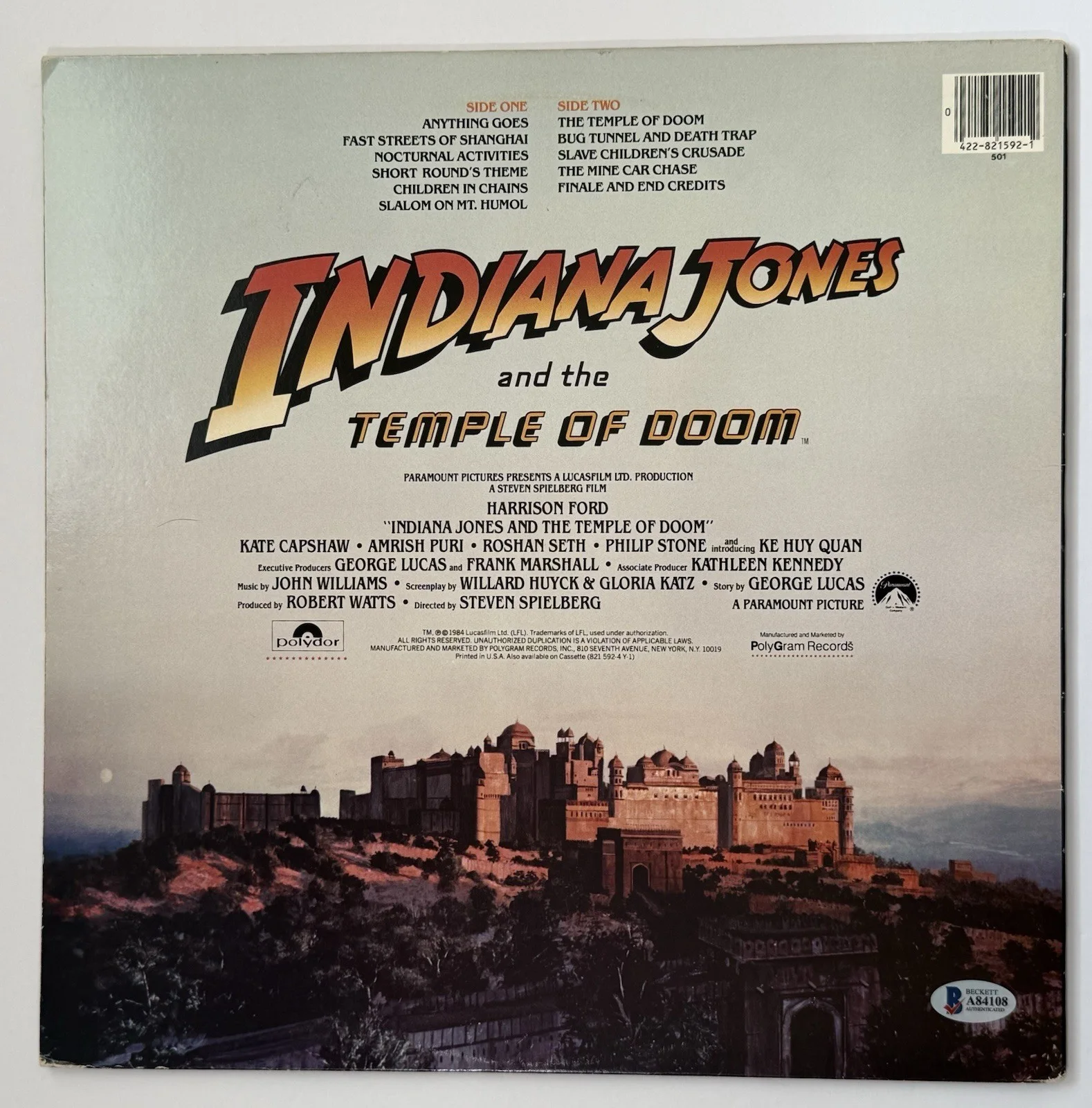 John Williams — John Williams signed Indiana Jones Album vinyl the temple of doom beckett loa, изображение 3