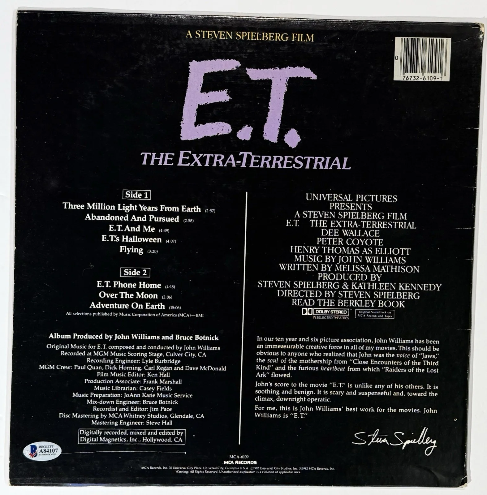 John Williams — John Williams signed E.T. movie Album vinyl extra terrestrial beckett loa, image 3