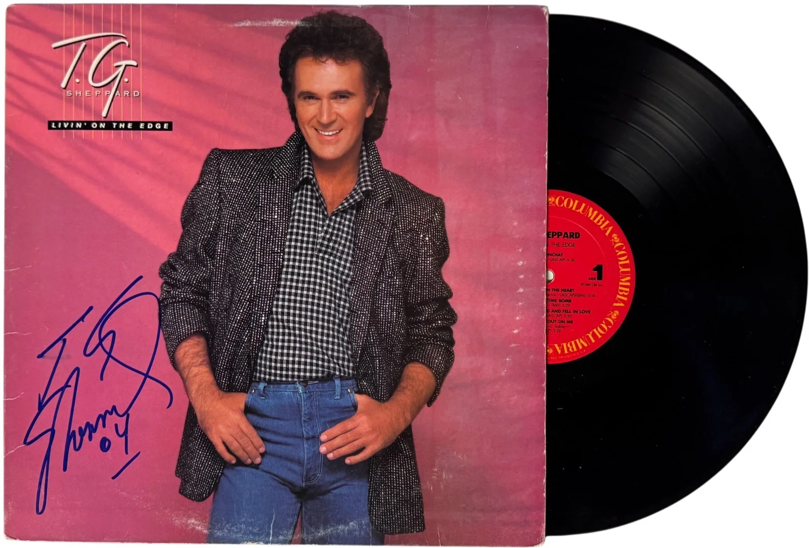 T.G. Sheppard signed 1985 Livin' on the Edge Album/LP/Vinyl Record Framed - JSA, image 2
