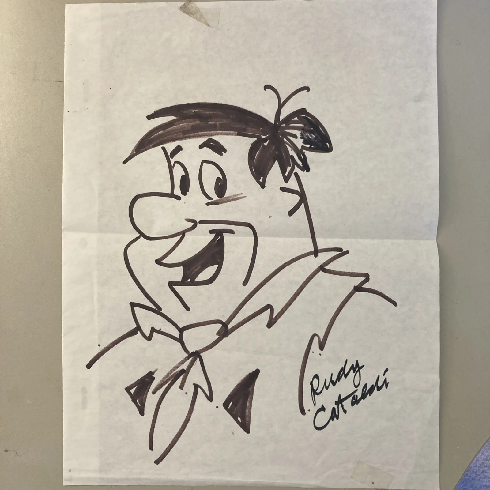 Rudy Cataldi 1927-2019 9x12 sketch folded in half Rare With-COA Fred Flintstone, изображение 2