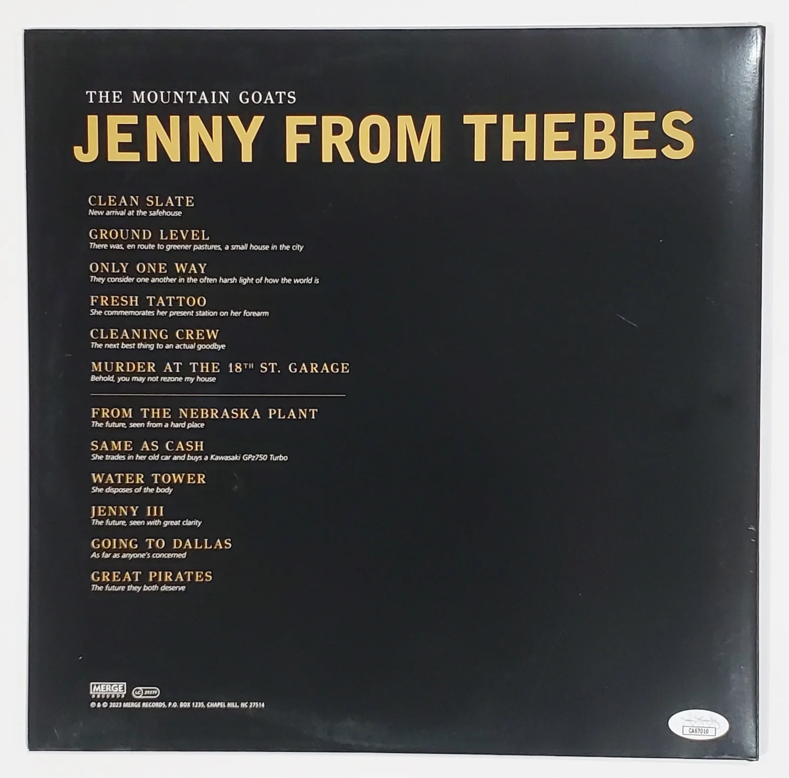 MOUNTAIN GOATS BAND SIGNED JENNY FROM THEBES VINYL LP ALBUM W/JSA CERT, image 2