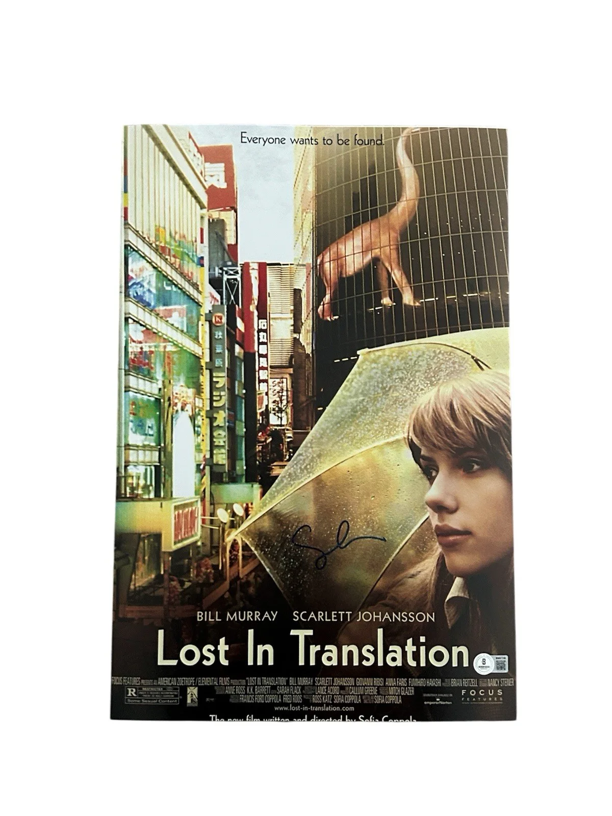 SOFIA COPPOLA SIGNED 'LOST IN TRANSLATION' 12x18 MOVIE POSTER BECKETT BAS COA, изображение 2