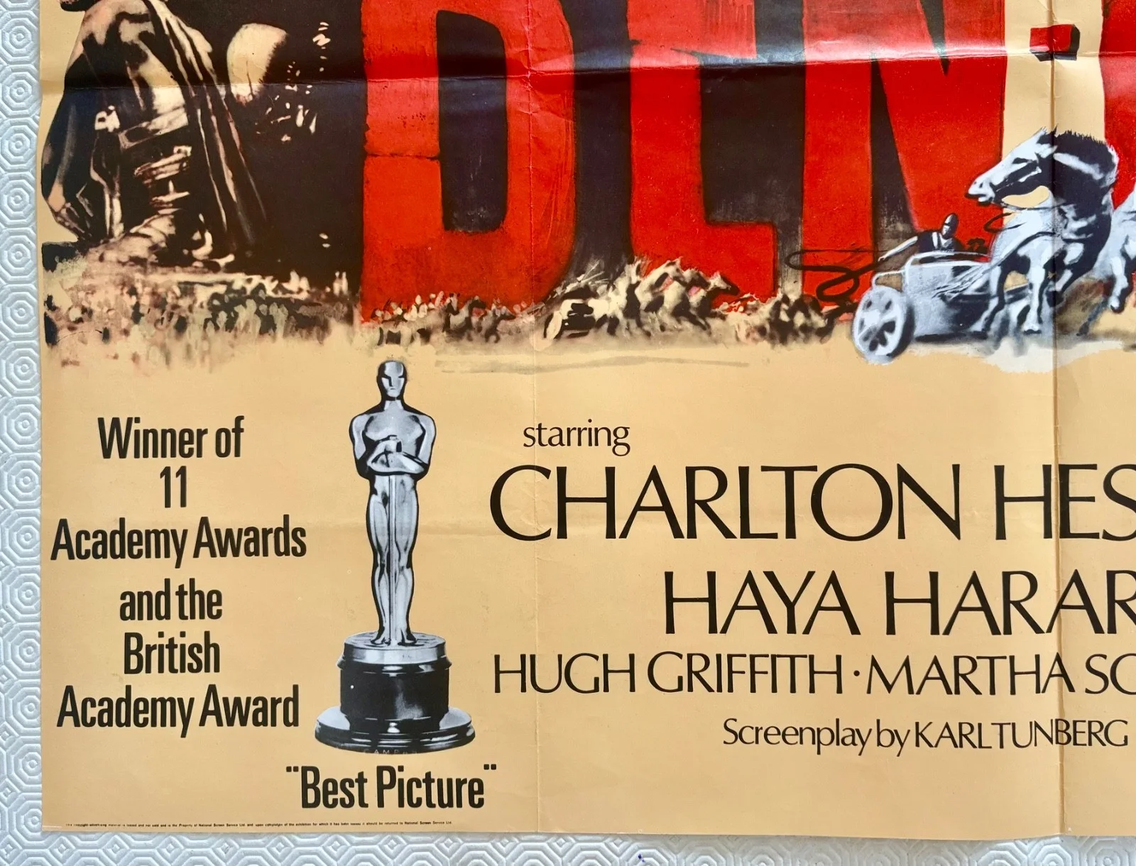 Ben Hur Original 1969 RR Movie Quad Poster Charlton Heston Jack Hawkins, изображение 2
