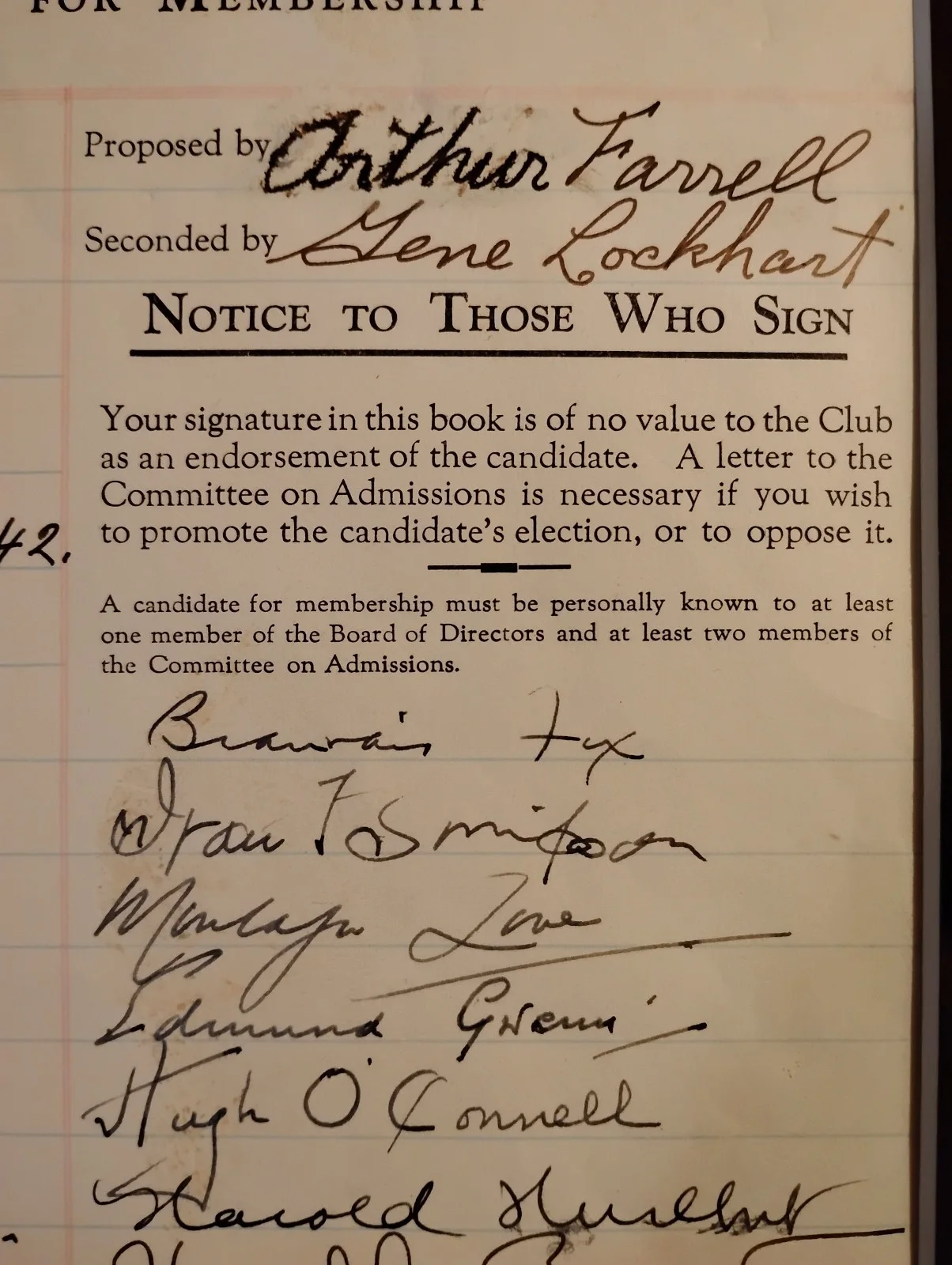 HUMPHREY BOGART — *REDUCED*HUMPHREY BOGART AUTOGRAPH 1942 "THE PLAYERS" CERTIFICATE FOR MEMBERSHIP, image 4