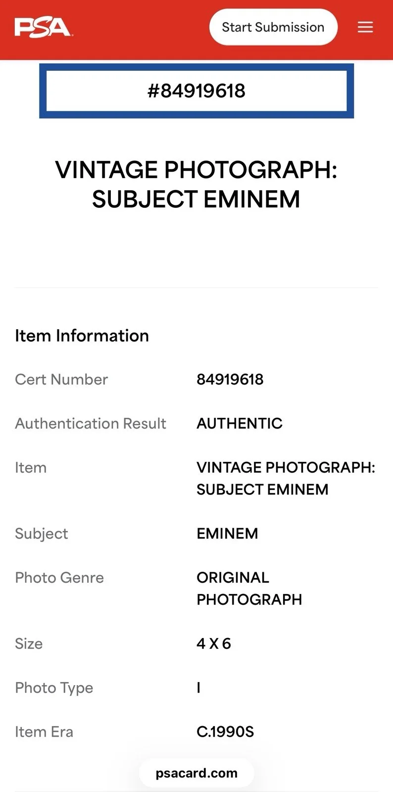 EMINEM SLIM SHADY MARSHALL MATHERS ORIGINAL PSA AUTHENTIC TYPE 1 PHOTOGRAPH RARE, изображение 3