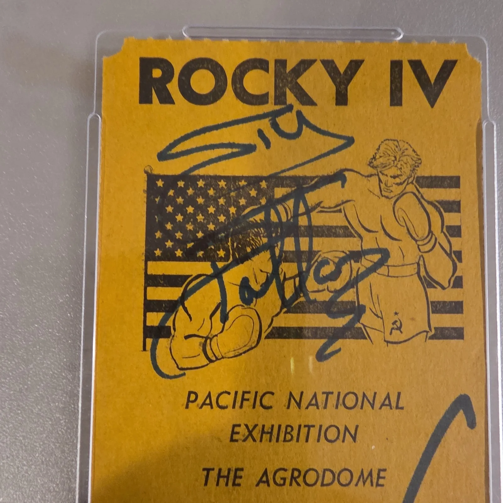Sylvester Stallone, Dolph Lundgren — 1985 ROCKY IV Filming Ticket (PSA 8) & Autos (PSA 10) for Stallone & Lundgren, image 3