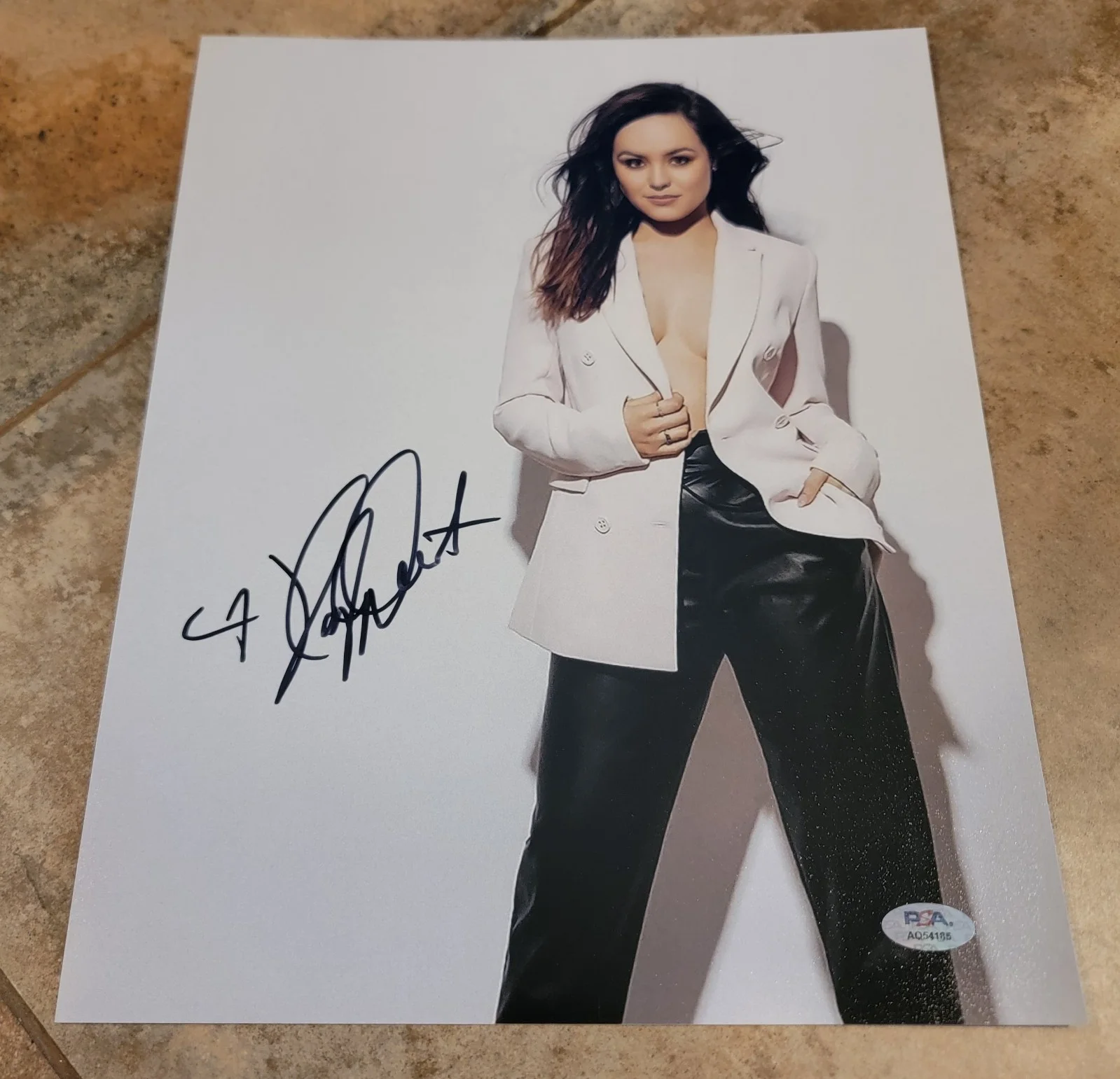 Hayley Orrantia — Hayley Orrantia signed 11x14 photo autograph PSA DNA photoshoot white jacket