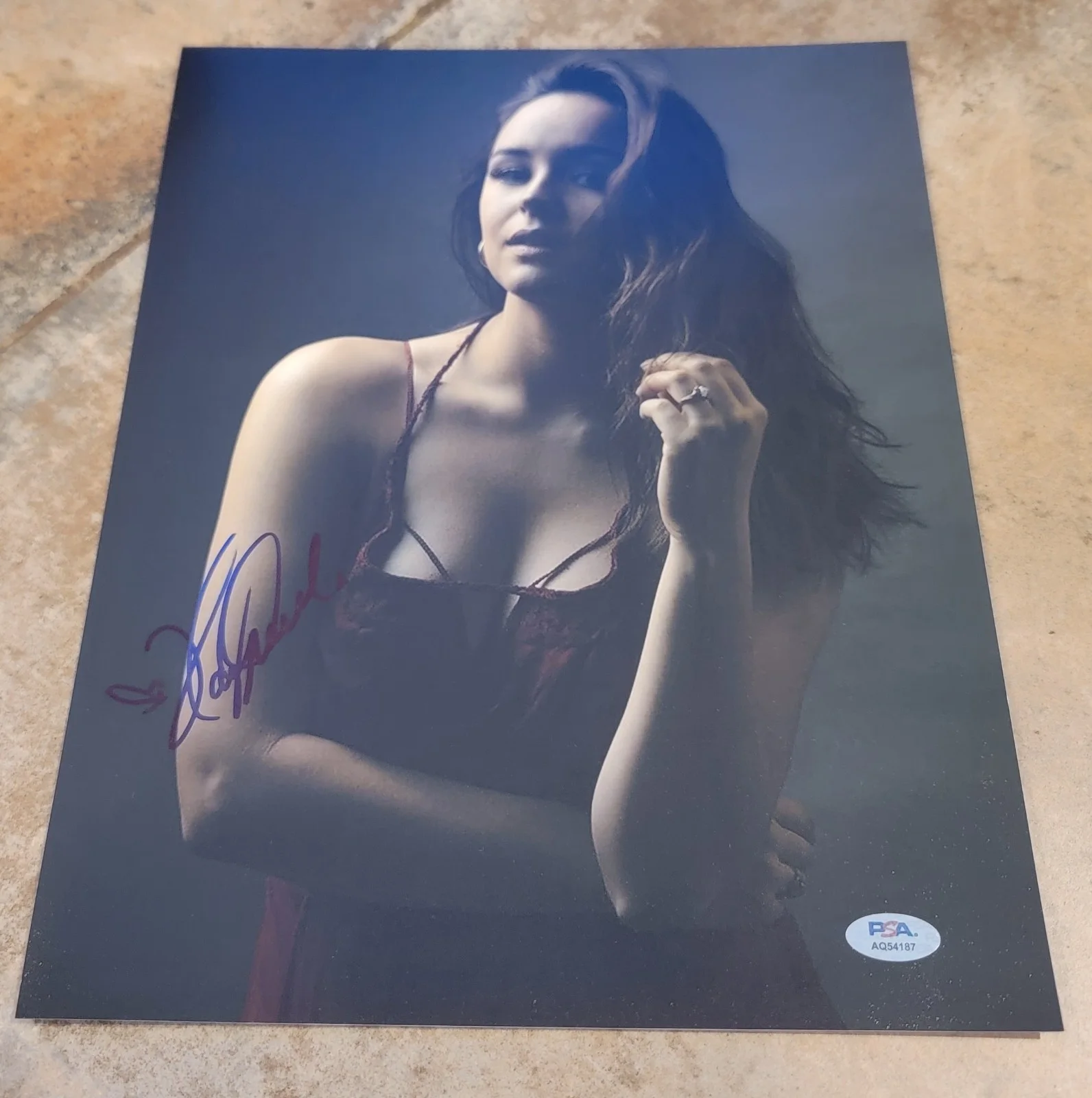 Hayley Orrantia — Hayley Orrantia signed 11x14 photo autograph PSA DNA photoshoot red top