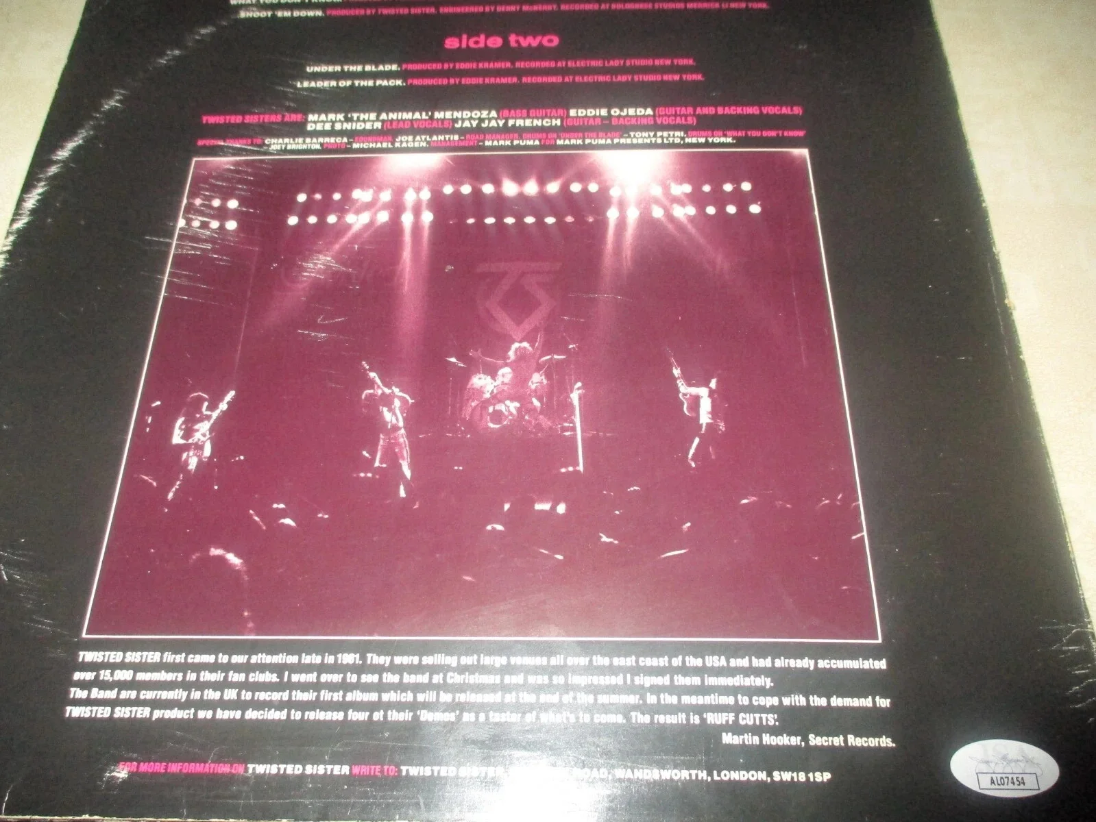 TWISTED SISTER AUTHENTIC AUTOGRAPHED/SIGNED VINYL RECORD ALBUM DEE SNIDER--JSA, image 4