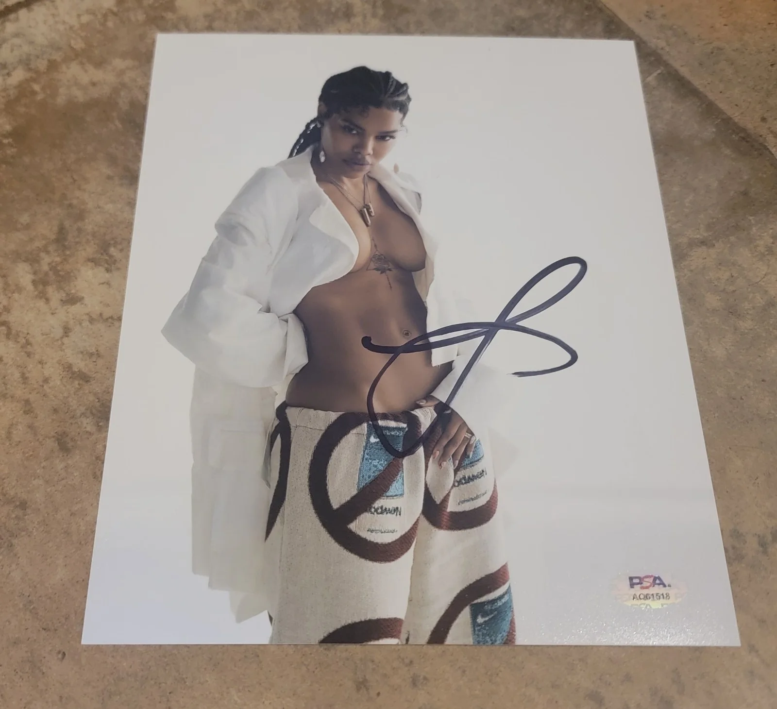 Teyana Taylor — Teyana Taylor signed 8x10 photo autograph PSA DNA photoshoot white jacket hot