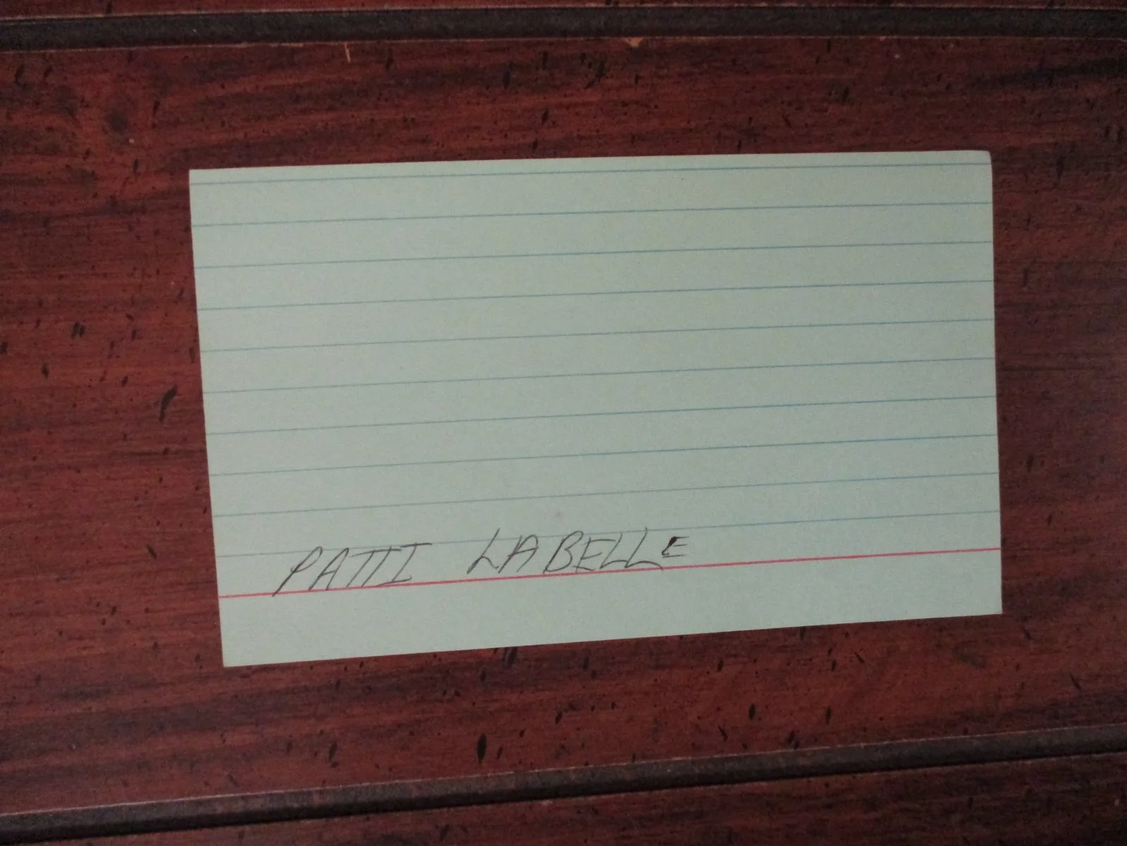 PATTI LaBELLE("Lady Marmalade"/"New Attitude")Signed 3" x 5" Green Index Card, image 2