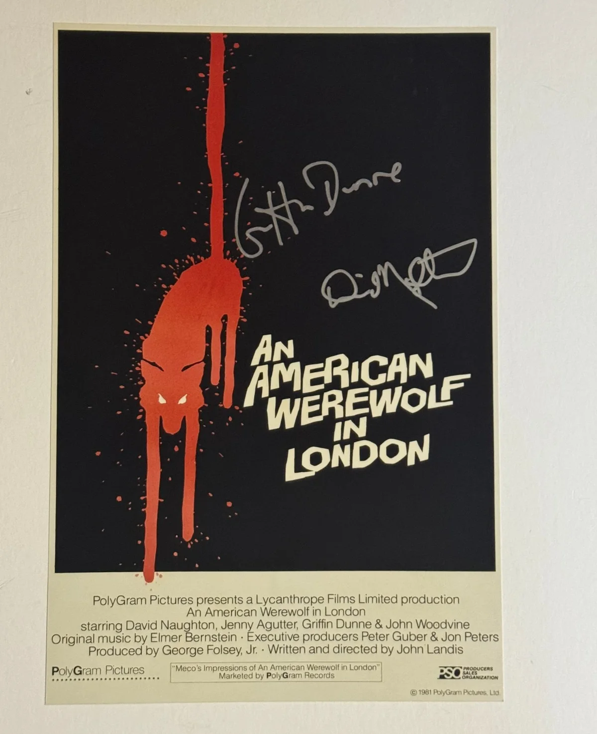 David Naughton & Griffin Dunne — David Naughton & Griffin Dunne Signed 8x12 Photo American Werewolf JSA Witnessed