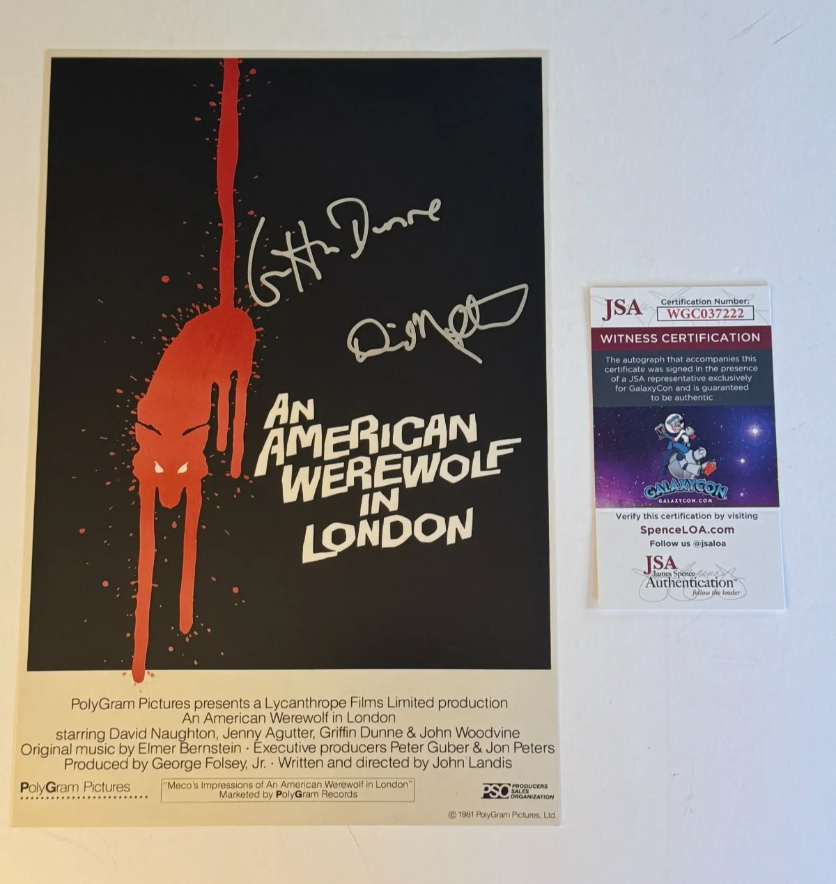 David Naughton, Griffin Dunne — David Naughton & Griffin Dunne Signed 8x12 Photo American Werewolf JSA Witnessed, изображение 3
