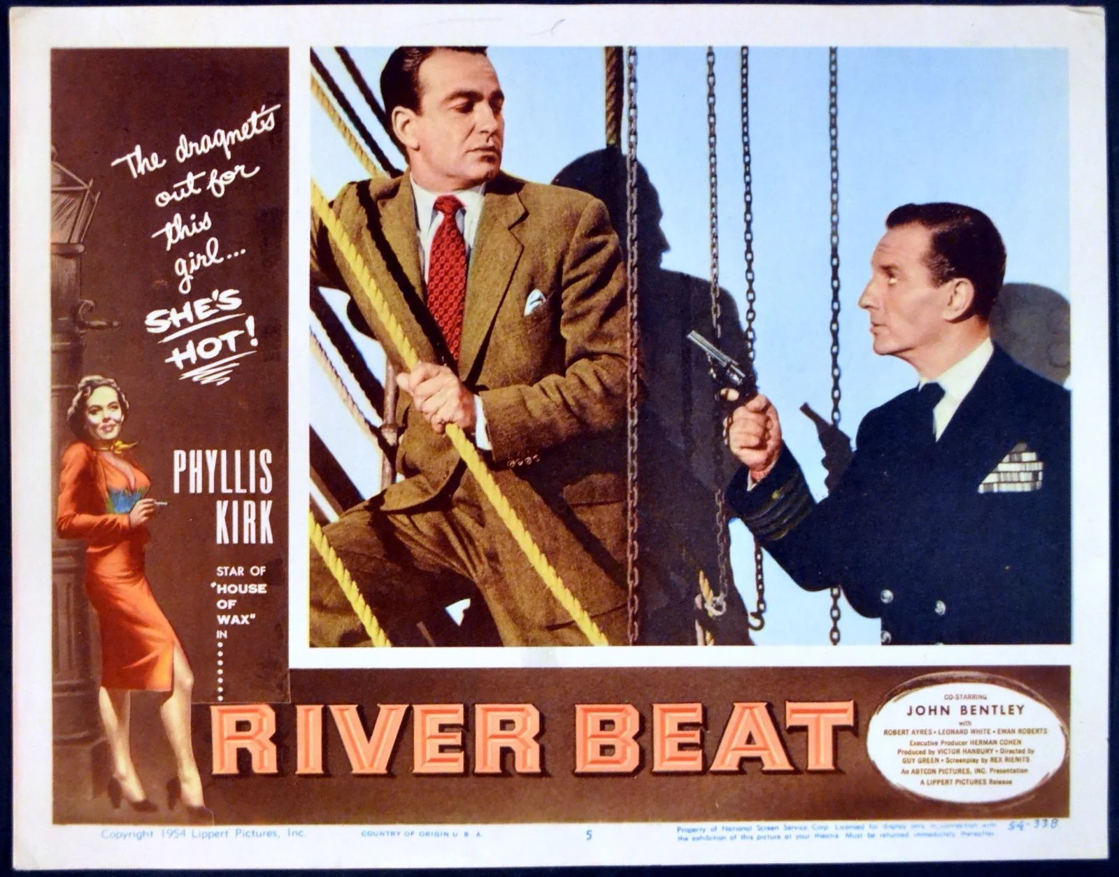 RIVER BEAT 1954 Phyllis Kirk, John Bentley, Robert Ayres 5 LOBBY CARDS, image 3