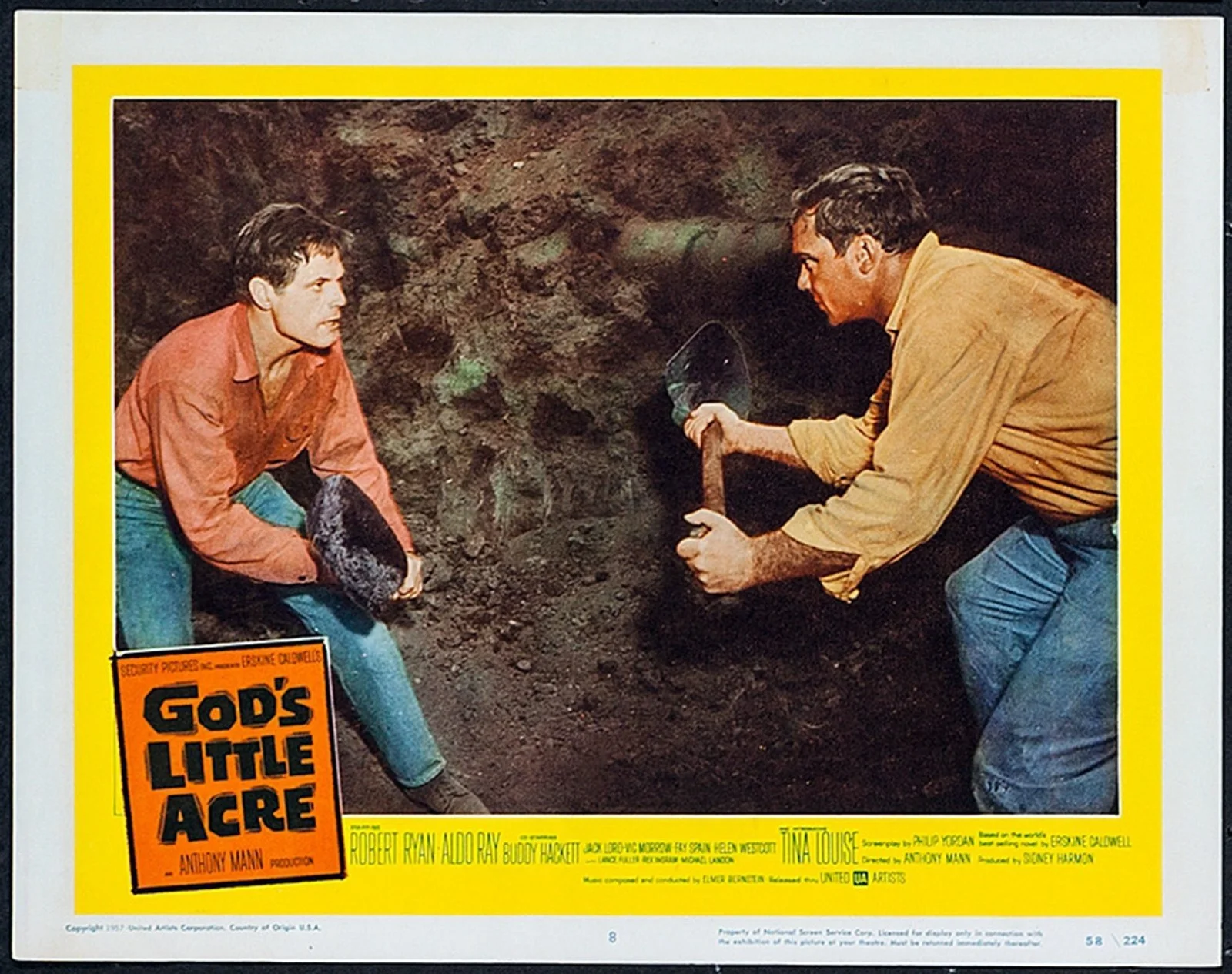 GOD’S LITTLE ACRE 1958 Jack Lord, Aldo Ray ERSKINE CALDWELL 3 LOBBY CARDS, изображение 3