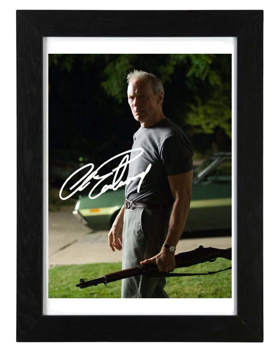 Clint Eastwood Signed Autograph PHOTO Pre Print 6x4/A4/ Framed, image 2