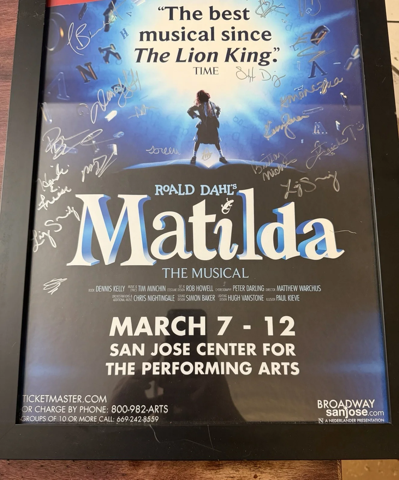 Liz S, Nandie E. Freese, Brittany Michel, Soreen, Amonezia — Matilda The Musical Signed Original Theater Poster Framed San Jose March 7-12, image 2
